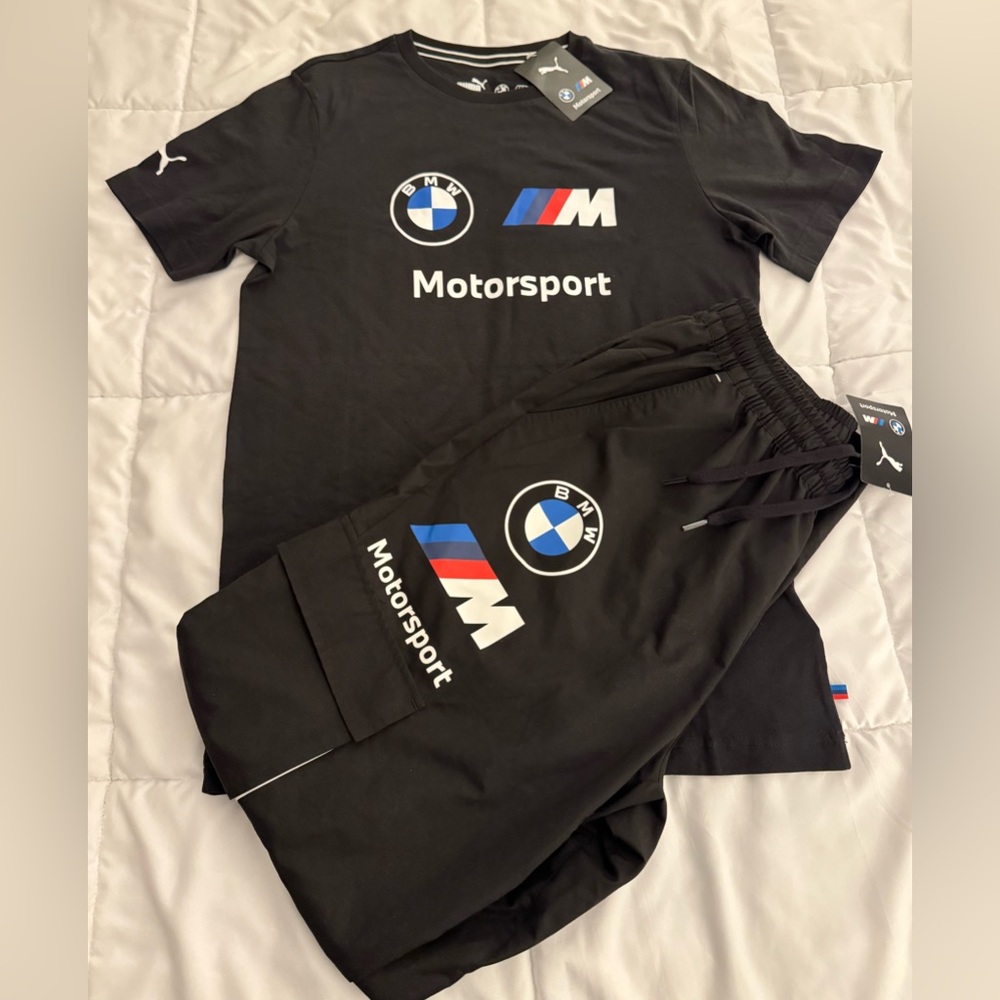 Men's PUMA BMW Motorsport Essential Logo Tee & Men's PUMA BMW Race Pants bundle